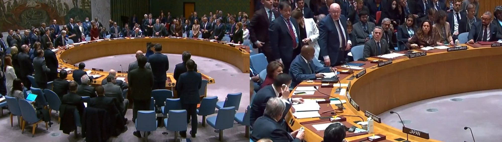 Dueling moments of silence in UNSC illustrate intractable nature of year-long Ukraine war.((Photo Source: UN)