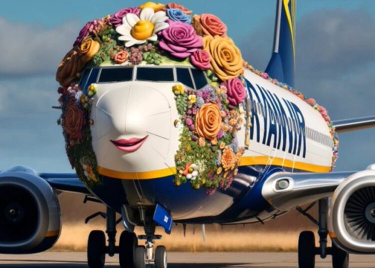 पिंक लिपस्टिक और फूलों के ताज से सजी दिखी Ryanair Airline की फ्लाइट,