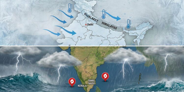 Weather Update India, IMD Rain Alert, Delhi Air Pollution AQI, Cold Wave North India, Winter Forecast 2025.