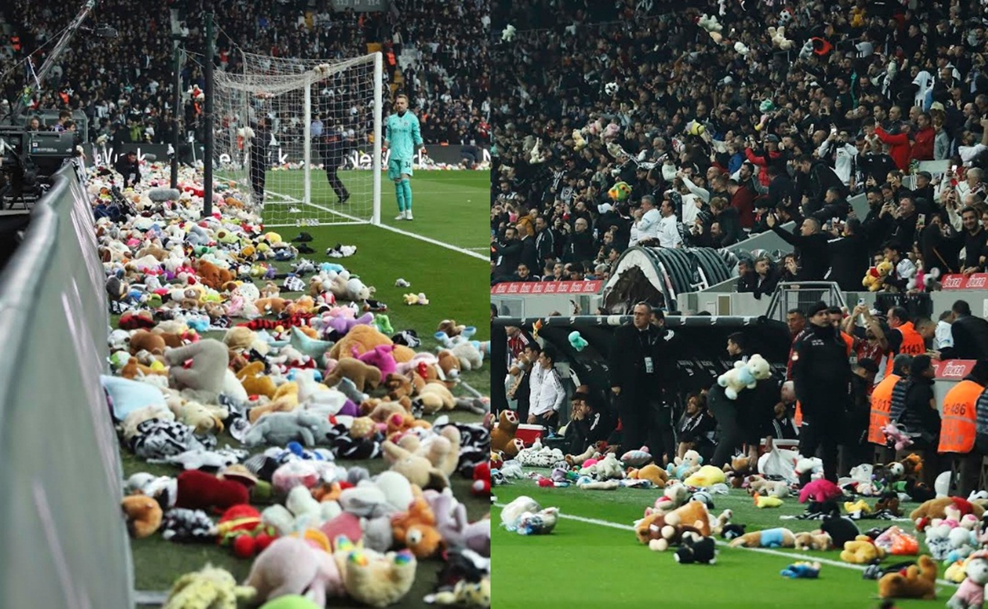 Fans shower football field with toys for quake-hit children in Turkiye.(photo:Twitter)