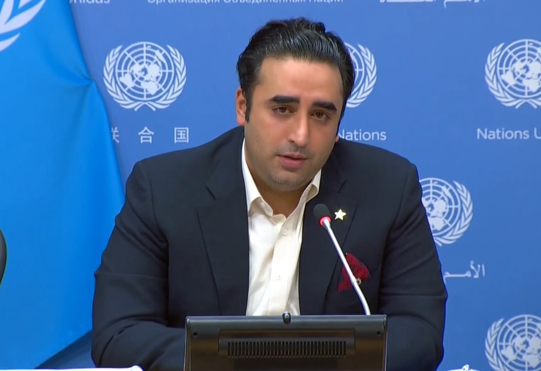 Pakistani Foreign Minister Bilawal Bhutto Zardari speaks at a news conference at the United Nations in New York on Friday, March 10, 2023. (Photo Source: UN).