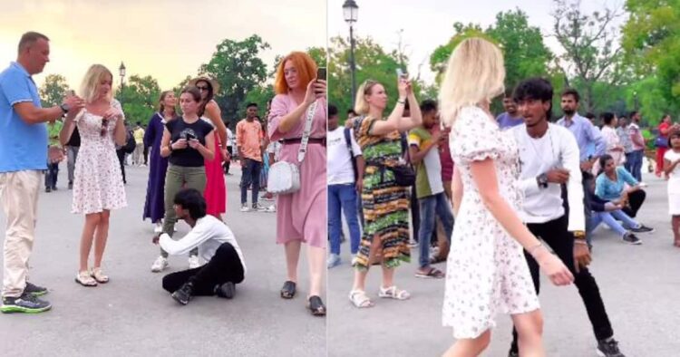 इंडिया गेट पर रूसी युवती संग युवक ने की अजीब हरकत, वीडियो वायरल