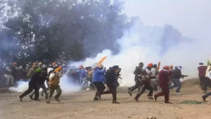 Farmers Protest Tear gas shells fired at protesting farmers