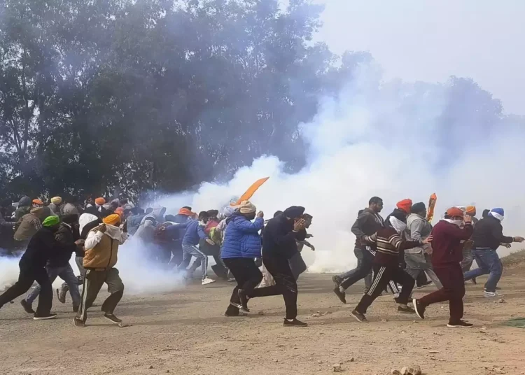 Farmers Protest Tear gas shells fired at protesting farmers