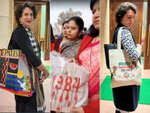 Lok sabha Aparajita Sarangi BJP Gifted Bag to Priyanka Gandhi Congress