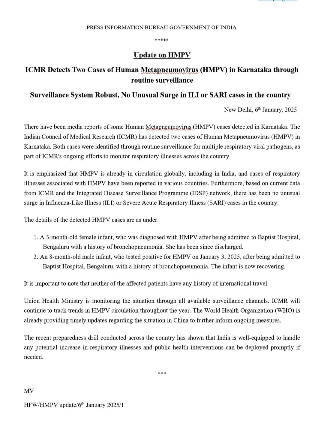"चीन के बाद भारत में HMPV वायरस का कहर! कर्नाटक में 2 केस, ICMR ने किया अलर्ट जारी" 2 HMPV वायरस
