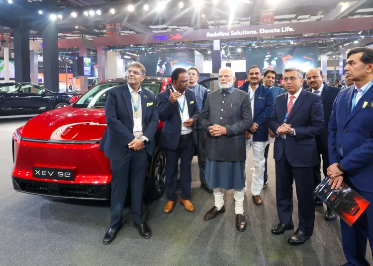 PM visits an exhibition at the Bharat Mobility Global Expo 2025 at Bharat Mandapam, in New Delhi on January 17, 2025.