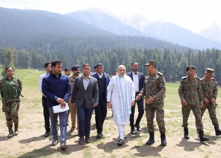 Home minister Amit Shah lands in Baisaran