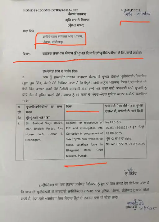 Sukhpal Khaira की शिकायत पर गवर्नर का एक्शन, SSF गाड़ियों की खरीद की होगी जांच 2