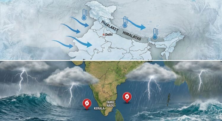 Weather Update India, IMD Rain Alert, Delhi Air Pollution AQI, Cold Wave North India, Winter Forecast 2025.