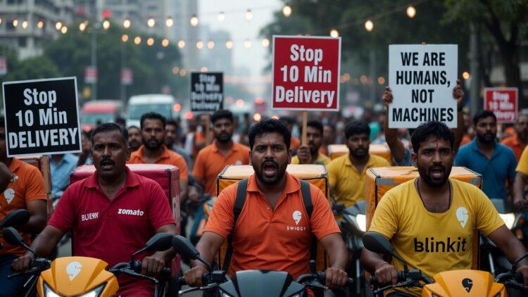 10-Minute Delivery दबाव के खिलाफ Protest: Gig Workers ने Zomato-Swiggy को घेरा 1 Gig Workers