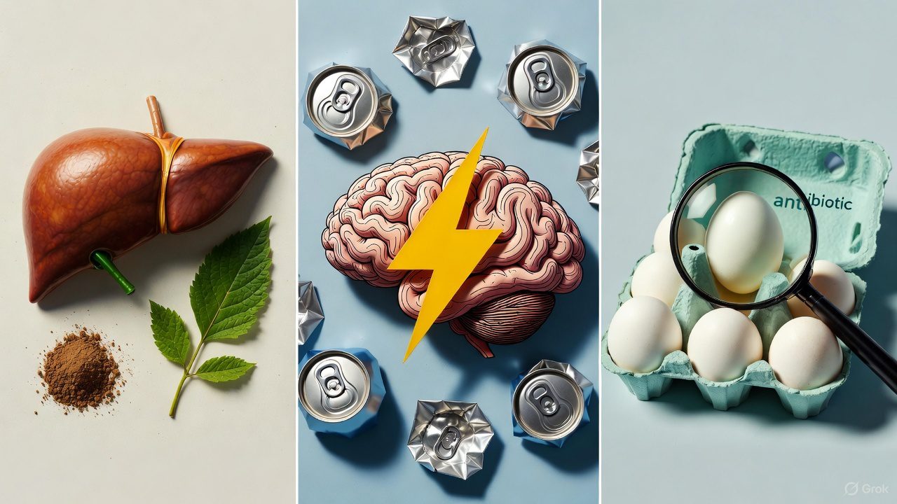 Health News Collage (Liver, Brain, Eggs)