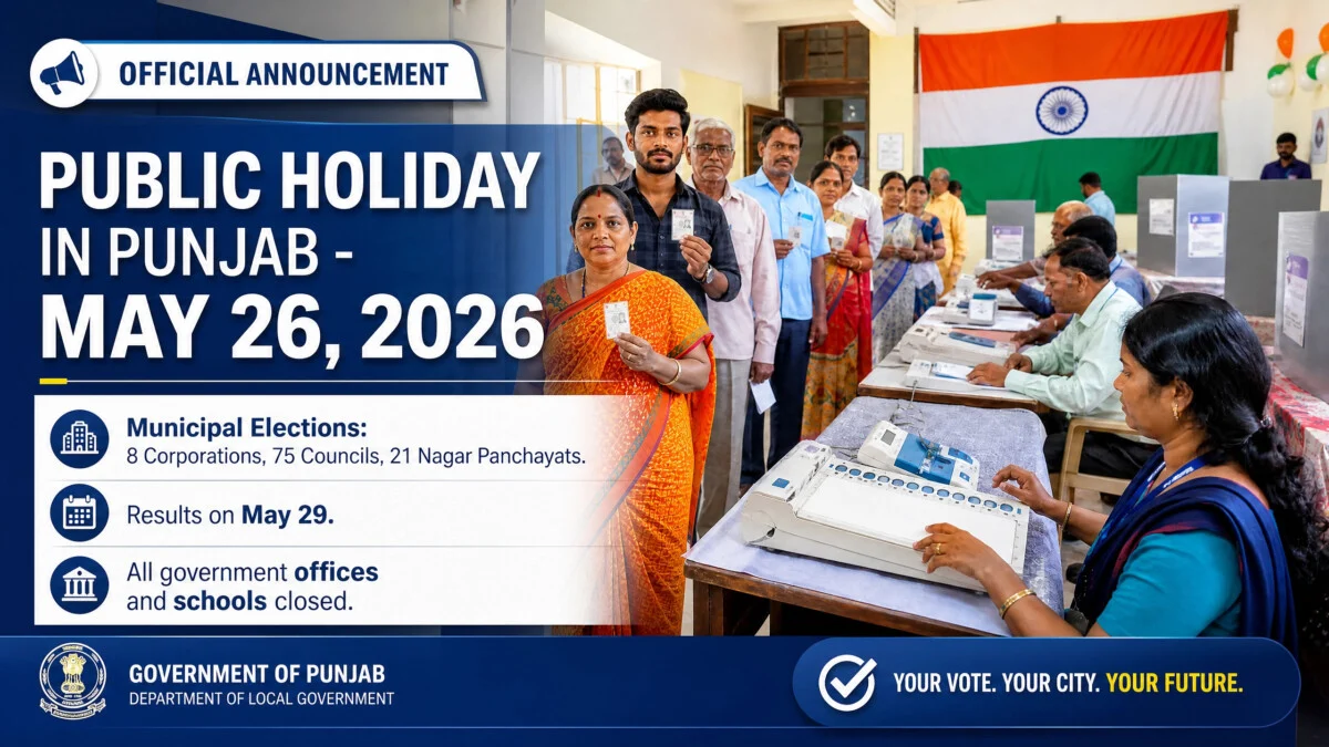 Punjab Municipal Elections के लिए 26 May को Public Holiday घोषित 6 Punjab Public Holiday