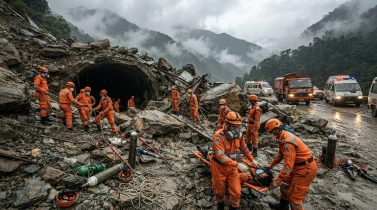 Sikkim Tunnel Collapse: 27 मजदूर फंसे, मीथेन गैस से बचाव में मुश्किल 18 Sikkim Tunnel Collapse